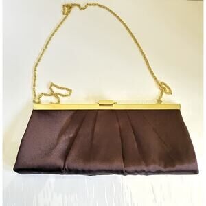 Vtg Jessica McClintock Evening Bag Purse Brown Satin Clutch Chainstrap